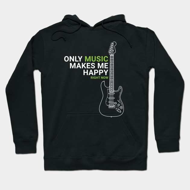 Only Music Makes Me Happy S-Style Electric Guitar Outline Hoodie by nightsworthy